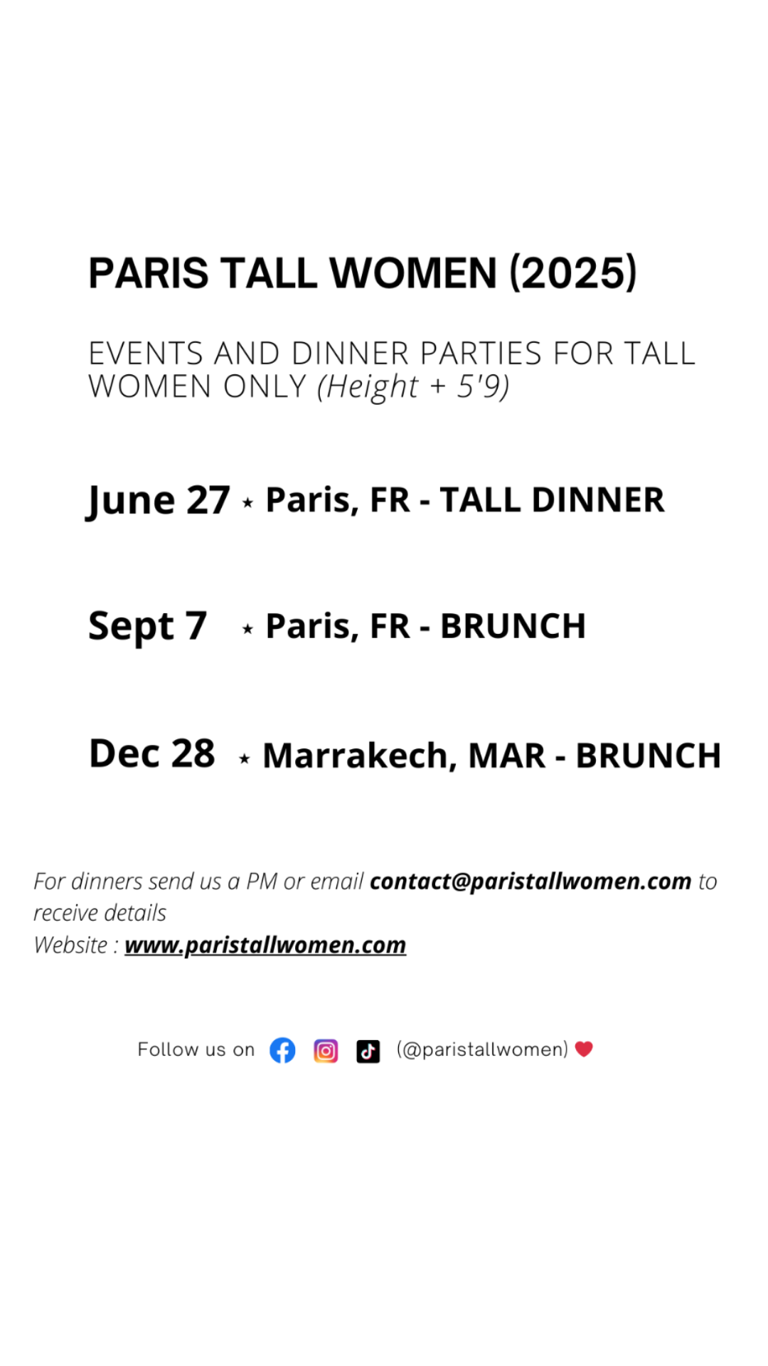 Le calendrier des évènements PARIS TALL WOMEN 2025